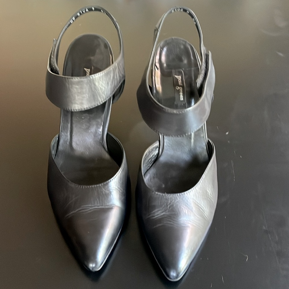 Paul Green Black Leather Ankle Strap 3” Heels- W 10